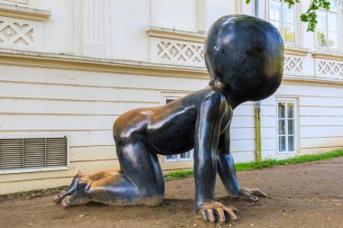 Sculpture crawling babies. Top city attractions. Modern Art. August 24, 2022 Prague Czech Republic.