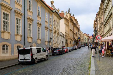 August 22, 2022 Prague, Czech Republic. Street view of the old city of Prague. Background with copy space for text.