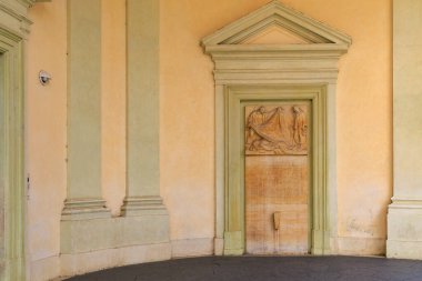 Ancient bas-reliefs. Background with copy space for text. August 22, 2022 Prague, Czech Republic.