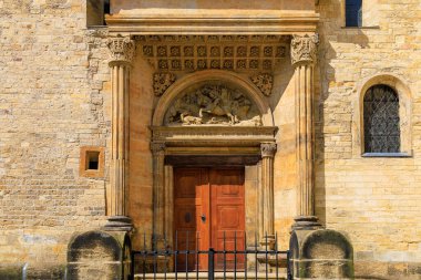 August 22, 2022 Prague, Czech Republic. Antique front door. Background with selective focus and copy space for text