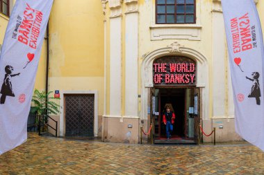 Museum dedicated to the work of the famous anonymous English underground street artist Banksy. August 24, 2022 Prague Czech Republic. clipart