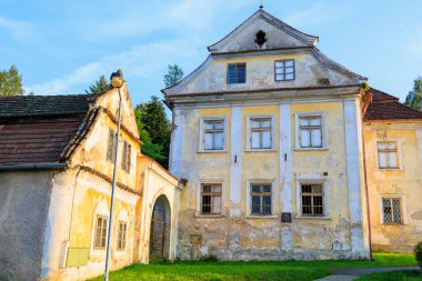 August 25, 2022 Votice Czech Republic. Abandoned brewery building. Background with selective focus and copy space