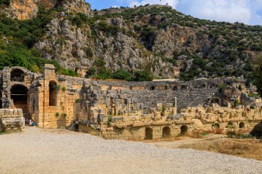 The ruins of the acropolis, the former Kale, one of the main centers of Lycia, the ancient city of Myra. Grandiose ancient buildings. August 10, 2022 Demre, Antalya province, Turkey.