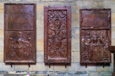 August 22, 2022 Prague, Czech Republic. Interior inside Gothic Catholic Cathedral of St. Vitus, Wenceslas and Vojtech in Prague Castle. Background with copy space for text.