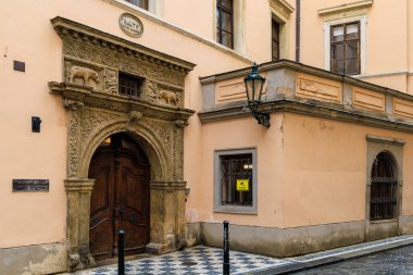 Ancient bas-reliefs. Background with copy space for text. August 24, 2022 Prague, Czech Republic.