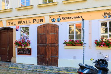 August 27, 2022 Prague, Czech Republic. The wall pub. Background with selective focus and copy space for text