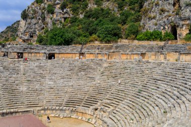 Greco-Roman amphitheater in Demre formerly Kale in Turkey in the province of Antalya of the ancient city of Myra. August 10, 2022 Demre Turkey