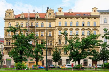 August 28, 2022 Prague, Czech Republic. Street view of the old city of Prague. Background with copy space for text.