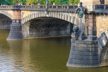 August 27, 2022 Prague, Czech Republic. Bridge over the Vltava river. Background with selective focus and copy space for text