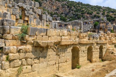 The ruins of the acropolis, the former Kale, one of the main centers of Lycia, the ancient city of Myra. Grandiose ancient buildings. August 10, 2022 Demre, Antalya province, Turkey.