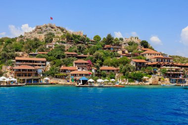 Rocky Turkish coast, a popular tourist route to the island of Kekova. August 10, 2022 Demre Turkey.