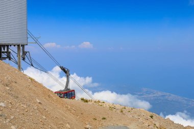 Cabin of the cable car lift to Mount Tahtali in the Western Taurus mountain system. Illustrative editorial. August 9, 2022 mountain near Kemer, Antalya province, Turkey