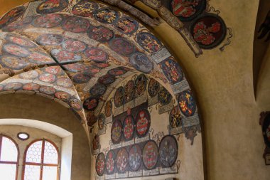 August 22, 2022 Prague, Czech Republic. Medieval vintage interiors in Prague Castle. Background with selective focus and copy space for text