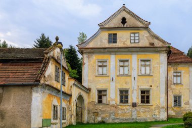 August 26, 2022 Votice Czech Republic. Abandoned brewery building. Background with selective focus and copy space
