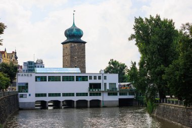 August 27, 2022 Prague, Czech Republic. Bridge over the Vltava river. Background with selective focus and copy space for text