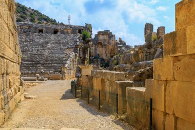 The ruins of the acropolis, the former Kale, one of the main centers of Lycia, the ancient city of Myra. Grandiose ancient buildings. August 10, 2022 Demre, Antalya province, Turkey.