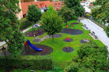 August 24, 2022 Prague, Czech Republic. Cozy yard. Background with copy space for text.