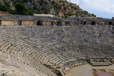 Greco-Roman amphitheater in Demre formerly Kale in Turkey in the province of Antalya of the ancient city of Myra. August 10, 2022 Demre Turkey