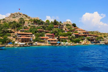 Rocky Turkish coast, a popular tourist route to the island of Kekova. August 10, 2022 Demre Turkey.