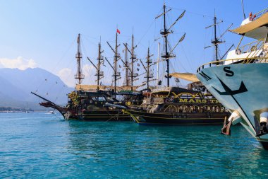 Sea port . Background with copy space. August 9, 2022 Kemer, Antalya province, Turkey.