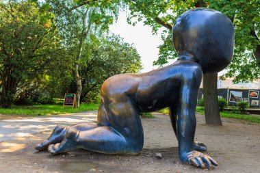 Sculpture crawling babies. Top city attractions. Modern Art. August 24, 2022 Prague Czech Republic.