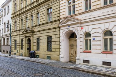 August 23, 2022 Prague, Czech Republic. Street view of the old city of Prague. Background with copy space for text.