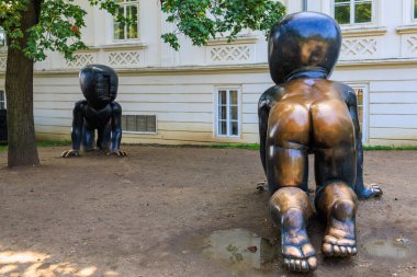Sculpture crawling babies. Top city attractions. Modern Art. August 24, 2022 Prague Czech Republic.