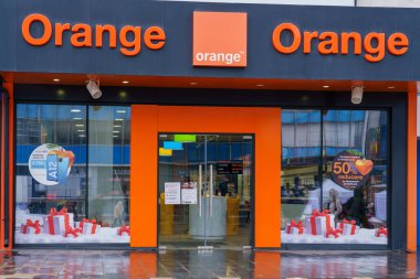 January 26, 2022 Balti Moldova. Orange company store. News editorial background