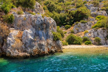 The ruins of a sunken ancient city on the island of Kekova another name for Karavola, Lycian Dolichiste near Demre and Kas in Turkey in the province of Antalya, one of the centers of Lycia