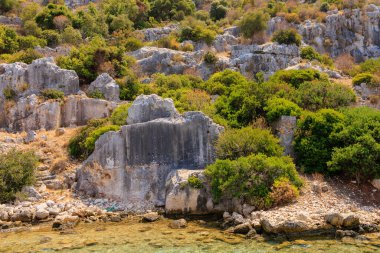 The ruins of a sunken ancient city on the island of Kekova another name for Karavola, Lycian Dolichiste near Demre and Kas in Turkey in the province of Antalya, one of the centers of Lycia