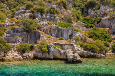 The ruins of a sunken ancient city on the island of Kekova another name for Karavola, Lycian Dolichiste near Demre and Kas in Turkey in the province of Antalya, one of the centers of Lycia