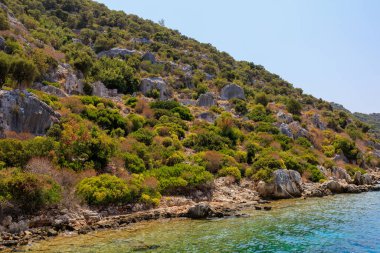 The ruins of a sunken ancient city on the island of Kekova another name for Karavola, Lycian Dolichiste near Demre and Kas in Turkey in the province of Antalya, one of the centers of Lycia