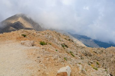 Very beautiful view from the top of Mount Tahtali or Olympos of the Kemer district of Antalya province in Turkey. A popular tourist spot for sightseeing and skydiving. Background or landscape