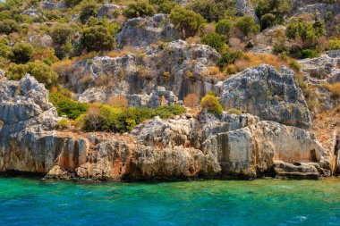 The ruins of a sunken ancient city on the island of Kekova another name for Karavola, Lycian Dolichiste near Demre and Kas in Turkey in the province of Antalya, one of the centers of Lycia