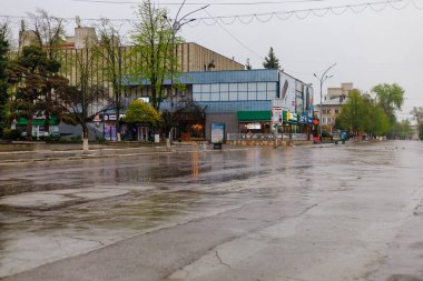 April 25, 2022 Balti Moldova city during rain in cloudy weather