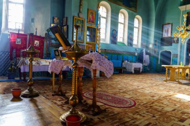 February 14, 2022 Cuhurestii Moldova. Editorial background for news. Interior of the old church.