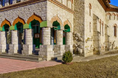 February 14, 2022 Cuhurestii Moldova. Editorial background for news. Ancient stone church of the architect Shchusev
