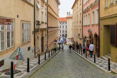 August 23, 2022 Prague, Czech Republic. Street view of the old city of Prague. Background with copy space for text.