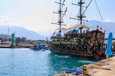 Sea port . Background with copy space. August 9, 2022 Kemer, Antalya province, Turkey.