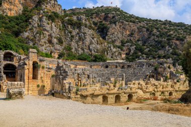 Greco-Roman amphitheater in Demre formerly Kale in Turkey in the province of Antalya of the ancient city of Myra. August 10, 2022 Demre Turkey