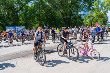 June 4, 2022 Balti Moldova. Mass gathering of amateur cyclists in the city. Illustrative editorial, background.