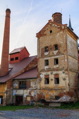 August 25, 2022 Votice Czech Republic. Abandoned brewery building. Background with selective focus and copy space