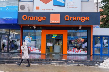January 26, 2022 Balti Moldova. Orange company store. News editorial background