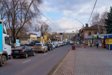 January 14, 2022 Balti Moldova. Traffic jams in the urban environment. Background