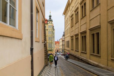 August 23, 2022 Prague, Czech Republic. Street view of the old city of Prague. Background with copy space for text.