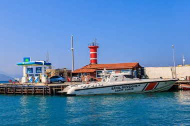 Sea port . Background with copy space. August 9, 2022 Kemer, Antalya province, Turkey.