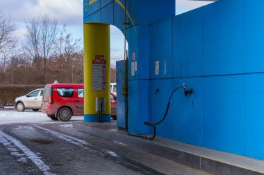 January 24, 2022 Balti Moldova. Gas station with methane. News editorial background