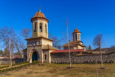 February 14, 2022 Cuhurestii Moldova. Editorial background for news. Ancient stone church of the architect Shchusev