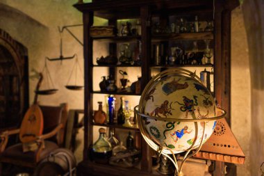 August 22, 2022 Prague, Czech Republic. Medieval vintage interiors in Prague Castle. Background with selective focus and copy space for text