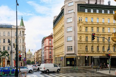 August 28, 2022 Prague, Czech Republic. Street view of the old city of Prague. Background with copy space for text.